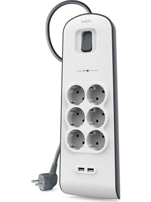 Normadia 6'lı Akım Korumalı Uzatma Prizi, 2m, 2X2.4A Usb, Güçlü ve Güvenli