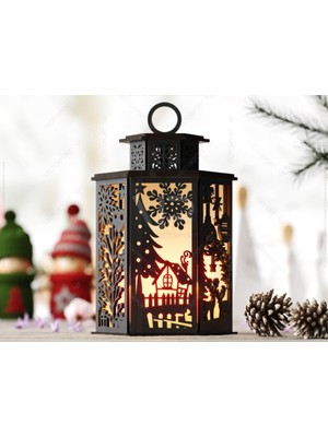 Normadia Ahşap Noel Gece Lambası, Fener Dekor, Abajur, Tealight Dahil