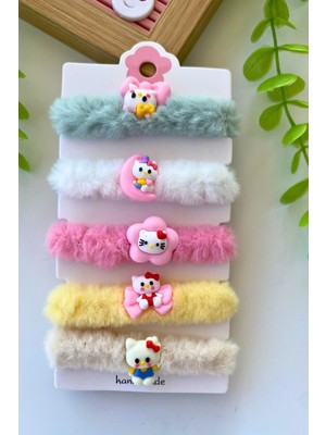 Kız Çocuk Peluş 5'li Lastik Toka
