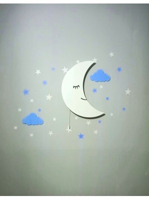 Normadia Aydede ve Bulut Desenli Çocuk Duvar Lambası ile 60 Sticker Gece Aydınlatması