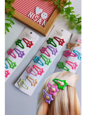 10'lu Rengarenk Kayan Yıldız Figürlü Çıt-Çıt Kız Çocuk Toka Seti