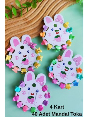 Kız Çocuk Renkli Karışık Figürlü 40 Adet Minik Mandal Toka(4 Kart)