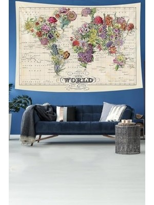 Skygo Pelangi Dünya Bitki Haritası Desenli Leke Tutmaz Kadife Dokulu Kumaş Duvar Örtüsü Duvar Halısı Tapestry, Karışık 70 x 100, 859416970100659