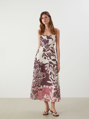 Lc Waikiki Yeni Sezon Çiçekli Askılı A Kesim Keten Görünümlü Elbise