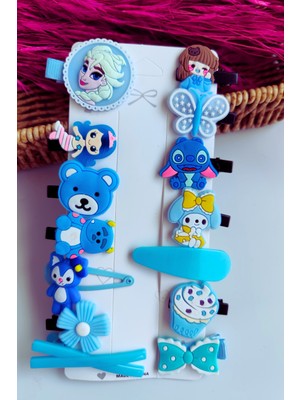 Kız Çocuk Elsa ve Karışık Figürlü 14 Parça Toka Seti