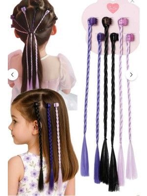 Mor Renkli Örgü Saçlı Mandal Toka Seti 6 Adet