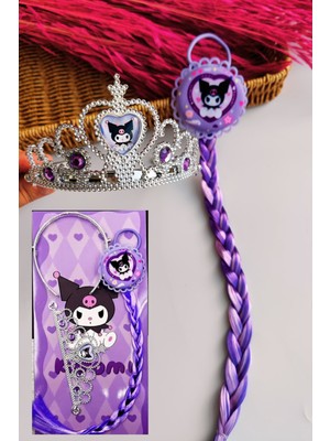 Kuromi Taşlı Taç ve Lastikli Örgü Saç
