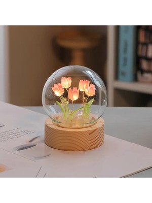 Normadia El Yapımı Cam Lale Gece Lambası, Şık ve Zarif Aydınlatma Parçası