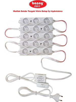 Normadia Mutfak Tezgah Vitrin Dolap Içi LED Aydınlatma Modülü 5’li Set