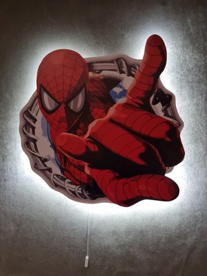 Normadia Ahşap Çocuk Odası Gece Lambası, Örümcek Adam Baskılı 32X32 cm