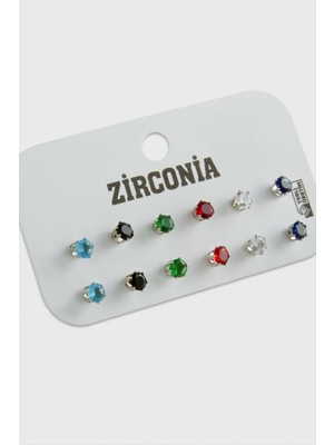 DS LLC 12 Adet Renkli Zirkon Tek Taşlı Küpe DLLSRSBJ34