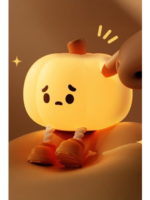 Normadia Sevimli Balkabağı Çocuk Bebek Odası LED Gece Lambası, Dokunmatik, Silikon, Şarjlı