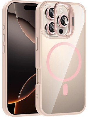 Mey İthalat Bfs  Apple iPhone 16 Pro Remim Lensli Magsafe Standlı Kapak - Pembe