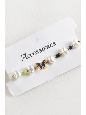 DS LLC Kelebek Boncuk Inci Makrome Ip Bileklik DLLSRSBJ34