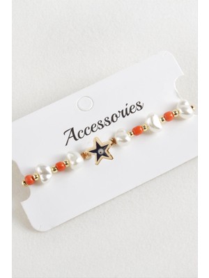 DS LLC Deniz Yıldızı Boncuk Inci Makrome Ip Bileklik DLLSRSBJ34