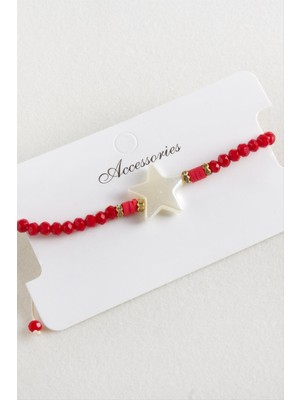 DS LLC Yıldız Inci Kristal Makrome Ip Bileklik DLLSRSBJ34