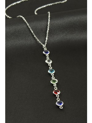 DS LLC Kristal Taşlı Çelik Kolye DLLSRSBJ34