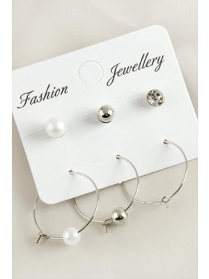 DS LLC 6 Adet Inci Halka Taşlı Küpe 2,5 cm DLLSRSBJ34