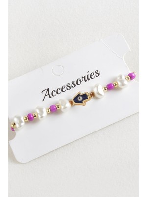 DS LLC Ftm Ana Eli Boncuk Inci Makrome Ip Bileklik DLLSRSBJ34