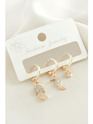 DS LLC 3 Adet Yaprak Zirkon Taşlı Küpe DLLSRSBJ34