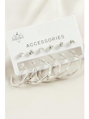 DS LLC 12 Adet Ezme Taşlı Halka Küpe DLLSRSBJ34