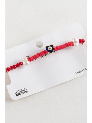 DS LLC Kalp Inci Fimo Kristal Makrome Ip Bileklik DLLSRSBJ34