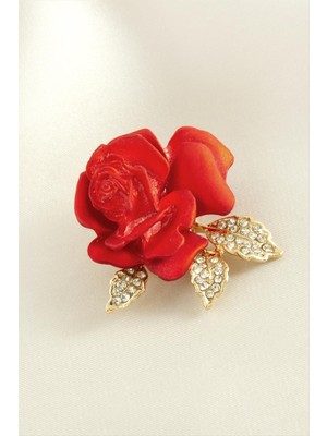 DS LLC Gül Mineli Taşlı Broş DLLSRSBJ34