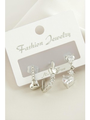 DS LLC 3 Adet Kalp Zirkon Taşlı Küpe DLLSRSBJ34