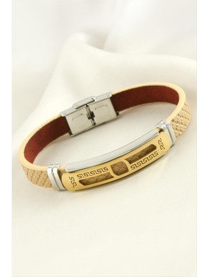 DS LLC Labirent Deri Çelik Bileklik DLLSRSBJ34