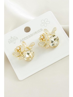 DS LLC Kelebek Inci Taşlı Metal Küpe DLLSRSBJ34