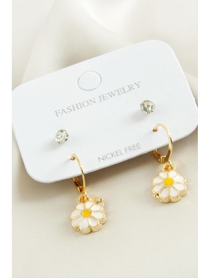 DS LLC 4 Adet Papatya Taşlı Mineli Halka Küpe DLLSRSBJ34