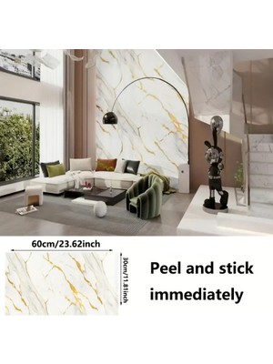 DS LLC Ieg™ Vinil Beyaz Mermer Desenli Alüminyum Plastik Duvar Sticker DCLLS-RSTK345