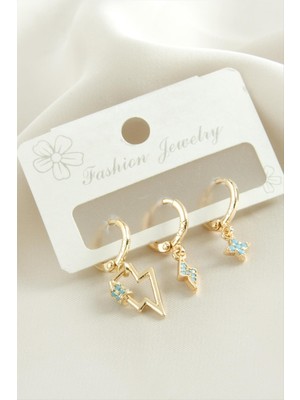 DS LLC 3 Adet Şimşek Zirkon Taşlı Küpe DLLSRSBJ34