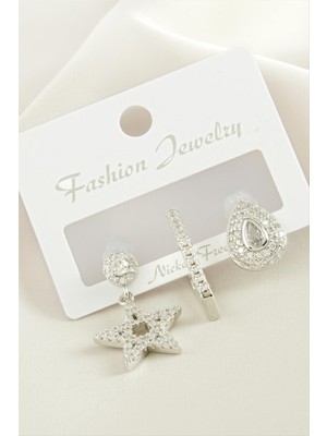 DS LLC 3 Adet Yıldız Zirkon Taşlı Küpe DLLSRSBJ34