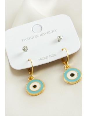 DS LLC 4 Adet Nazar Taşlı Mineli Halka Küpe DLLSRSBJ34