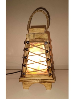 Normadia Doğal Ahşap Hasır Ipli Piramit Tuz Lambası, Şık ve Doğal Dekorasyon