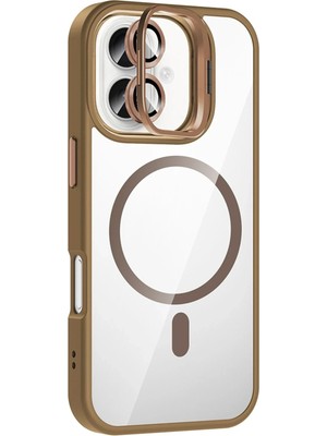 Mey İthalat Bfs  Apple iPhone 16 Remim Lensli Magsafe Standlı Kapak - Kahverengi