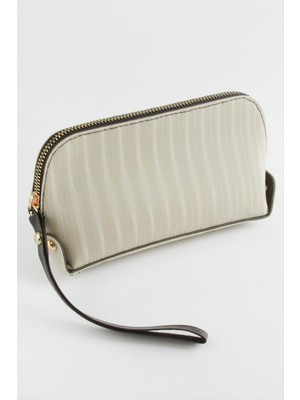 DS LLC Çizgili Krem Dikdörtgen Deri Cüzdan DLLSRSBJ34