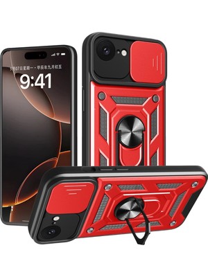 Mey İthalat Bfs  iPhone 16E Kılıf Pars Lens Yüzüklü Silikon - Kırmızı