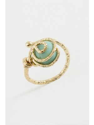 DS LLC Çiçek Turkuaz Taşlı Metal Yüzük DLLSRSBJ34