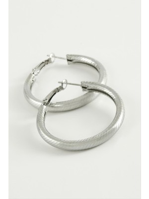 DS LLC Çizgili Boru Halka Küpe 3,5 cm DLLSRSBJ34