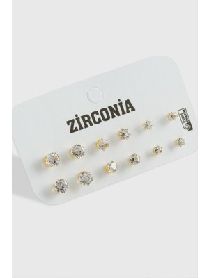 DS LLC 12 Adet Zirkon Tek Taşlı Küpe DLLSRSBJ34