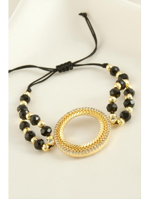 DS LLC Çeyrek Altın Koyulabilir Kristal Taşlı Bileklik DLLSRSBJ34