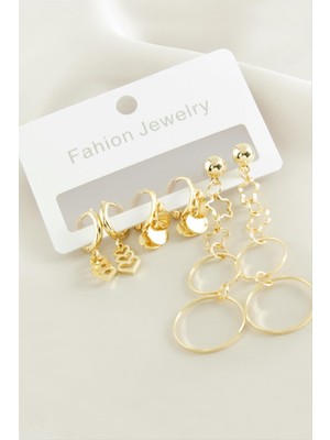 DS LLC 6 Adet Kalpinci Taşlı Halka Küpe DLLSRSBJ34