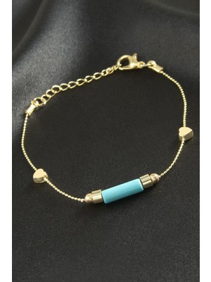 DS LLC Kalp Turkuaz Taşlı Bileklik DLLSRSBJ34