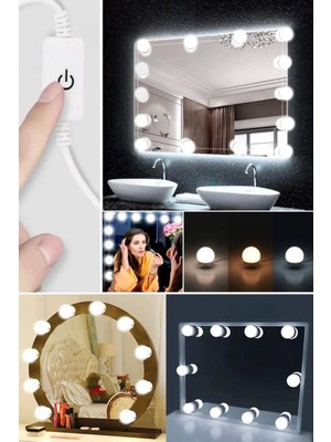 Normadia Nostaljik Hollywood Tarzı 10'lu Makyaj Aynası Lambası, 3 Mod LED Işık, USB