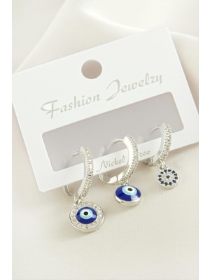 DS LLC 3 Adet Nazar Zirkon Taşlı Küpe DLLSRSBJ34