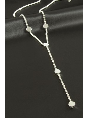 DS LLC Yuvarlak Şerit Taşlı Çelik Y Kolye DLLSRSBJ34