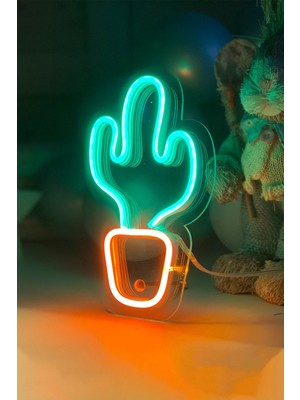 Normadia Neon LED Işıklı Kaktüs Tablo, Çocuk Odası Dekoru, 11X20 cm