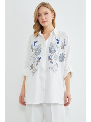 FullaModa Fullamodest Nakışlı Pullu Gömlek